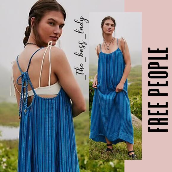 Free People Dresses & Skirts - Free People dress midi or maxi striped cotton boho beach summer spring XS